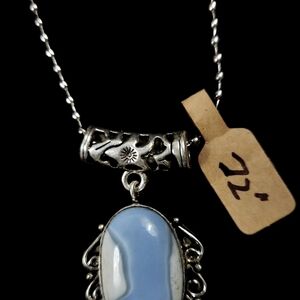 ~Elegant, XLarge, Oval-Shaped Blue Owyhee Opal Pendant/Ornate Design~